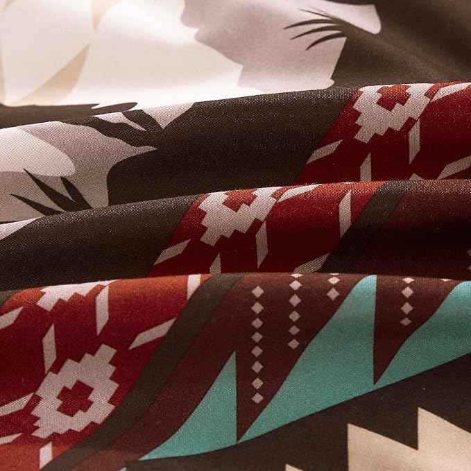 Chezmoi Collection Audun 3-Piece Southwestern Cowboys Aztec Comforter Set - Multicolor Teal Brown Beige Tan Red Printed Washed Microfiber Bedding, Full Size