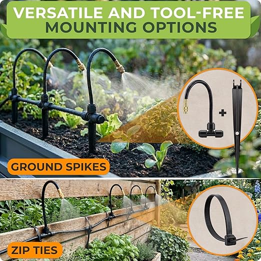 CARPATHEN 50FT 1/4" Drip Irrigation System - Complete Garden Irrigation Kit with 16pcs 360° Adjustable Atomizing Copper Nozzles - Watering Spray System for Raised Beds, Potted Plants, Greenhouse