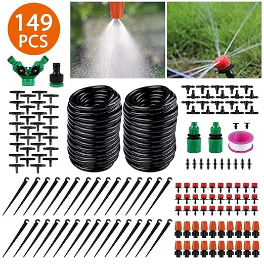98.5FT Drip Irrigation System Kit, 149PCS Automatic Micro Drip Irrigation Kit for Garden Greenhouse, Adjustable Watering System for Flower Bed, Patio & Lawn, DIY Plant Self-Watering Garden Hose