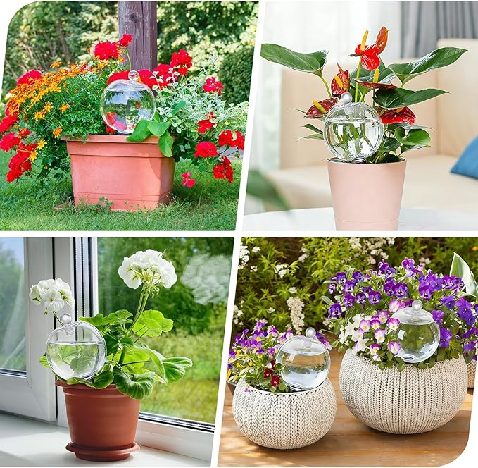 26 oz Extra Large Plant Self Watering Globes Top Fill - Upgraded Plastic Water Bulbs, Slow Release Terracotta Self Watering Planter Insert, Plant Watering Devices System, Water Spikes Stakes, 4 Pack