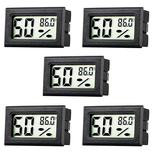 Mini Thermometer Hygrometer, Small Digital Electronic Temperature Humidity Meters Gauge Indoor LCD Display Fahrenheit for Humidors, Greenhouse, Garden, Cellar, Fridge, Mason Jar (5)