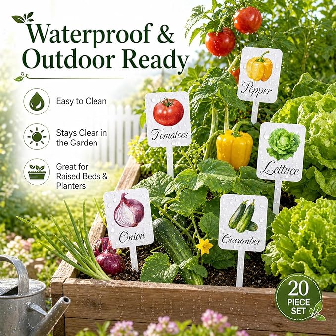 20Pcs Garden Signs for Vegetables 20 Styles Garden Markers for Vegetables Outdoor Garden Labels Markers Waterproof Reusable Plant Stakes Tags with Names for Vegetable Indoor Outdoor Decoration