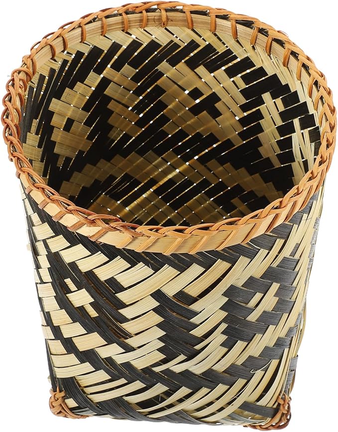 Zerodeko Rattan Trash Can Willow Wastebasket Round Wicker Storage Baskets Woven Picnic Laundry Hamper Seagrass Planter Woven Flower Pot Garbage Bin Rustic Decor 21cm