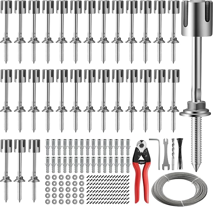 Wire Trellis for Climbing Plants Outdoor, 30-Set Wall Wire Trellis Kit with 1/8in x 150ft Stainless Steel Cable & Cutter, T316 Espalier System for Fence and Garden DIY Projects