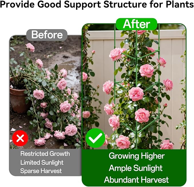 Halatool 57 Inch Tall Tomato Cages, 2 Pack Heavy Duty Metal Plant Supports Stakes for Garden, Adjustable Foldable Steel Trellis for Climbing Plants Cucumbers Peppers Cherry Flowers Vegetables Fruits