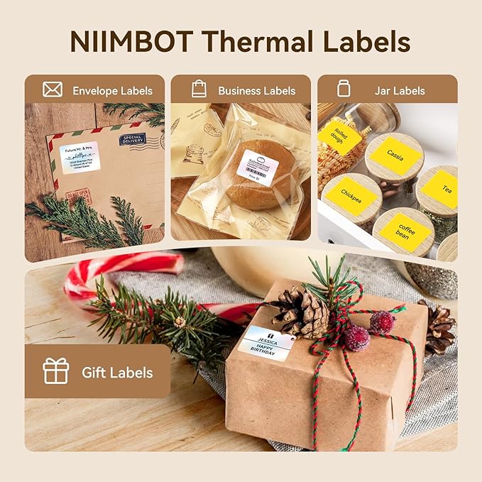 NIIMBOT Thermal Label Tape 3 Rolls, Compatible with B1/B2/B21/B31 Label Maker, Multi-Size Pack (50x50mm, 41x41mm) for Cosmetics, Jars, Gifts, Logos & Files Organization Stickers