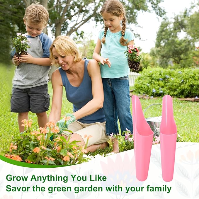 M METERXITY 2-Pack Bonsai Soil Scoops, Plastic Garden Soil Scoops Bucket Shovel Potting Scoopers for Transplanting/Flower Planting/Plant Succulent, Colorful Small Gardening Tools [Pink]
