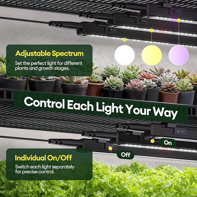 Maygrove Plant Grow Light 2ft, Tunable Full Spectrum LED Grow Light Strips 60W (4 x 15W), T5 Growing Lamp with Timer & Dimming Controller for Indoor Plants, Greenhouse, High PPFD, 4-Pack