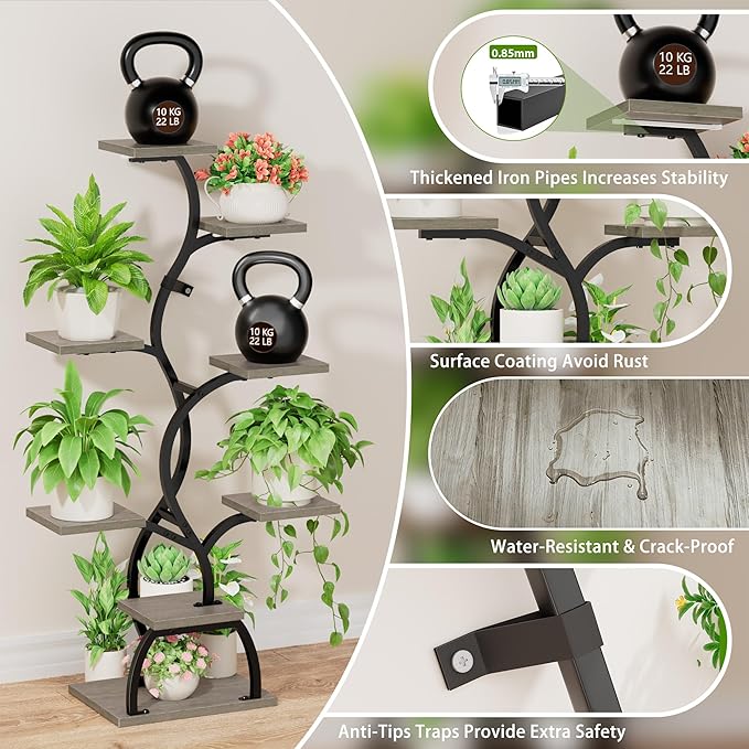 EVAWOO Plant Stand Indoor with Grow Light - 8 Tiered Plant Shelf Indoor, Corner Plant Stand, 49" Tall Plant Shelf with Lights for Indoor Growing, Lighted Flower Holder for Living Room, Balcony (Gray)