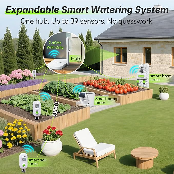 [2026 Version] RAINPOINT Visual Gauge Digital Smart Wireless Plant Moisture Meter Kit,Indoor & Outdoor Use,with WiFi Hub,Capacitive Leave-in Soil Hygrometer Sensor Garden House Plant Care Must Haves