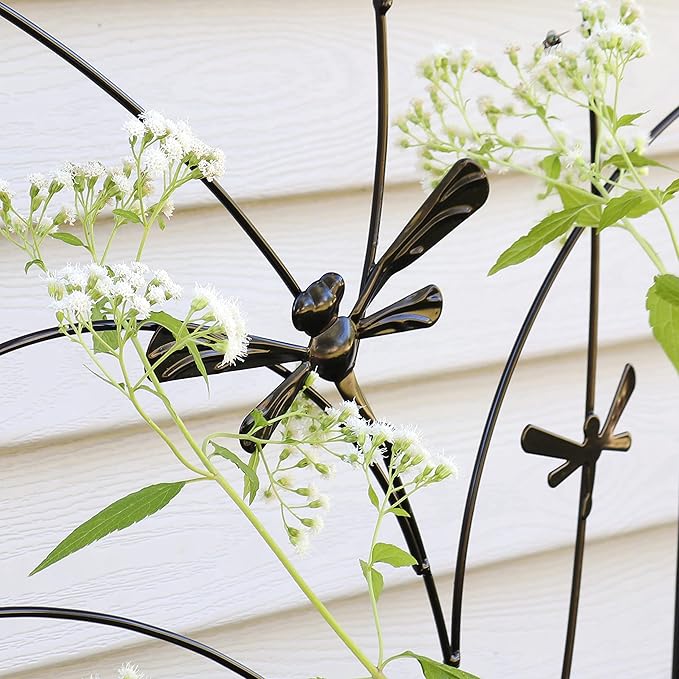 Sunnydaze 56-Inch Dragonfly Delight Outdoor Plant Trellis - Metal Garden Trellis for Climbing Plants - Set of 2 - Black