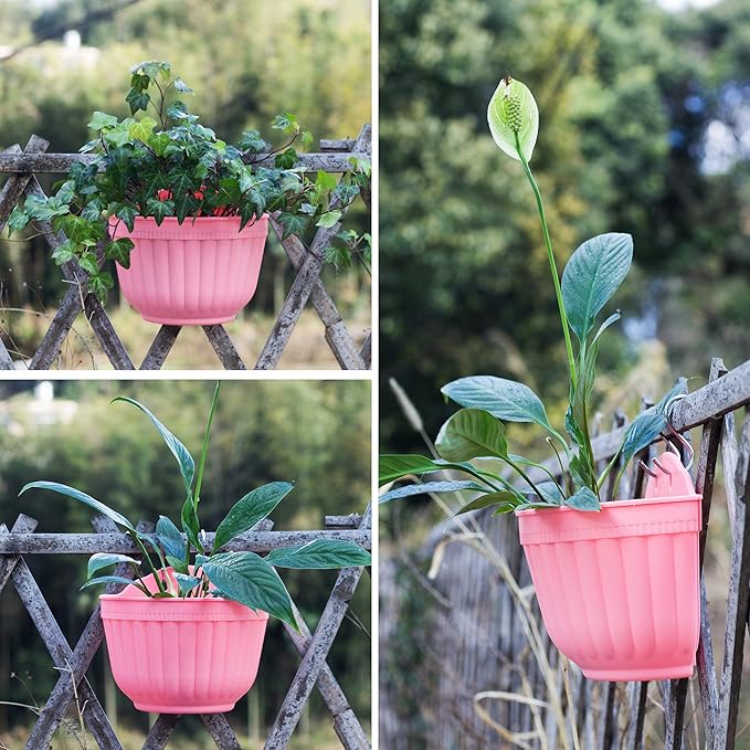 8 Pack Hanging Planters Wall Planters for Indoor Outdoor Plants, Colorful 8 inch Plant Pot with Drainage Hole, balcony planter railing hanging Pot, Plant Wall Mount Home Décor with Accessaries