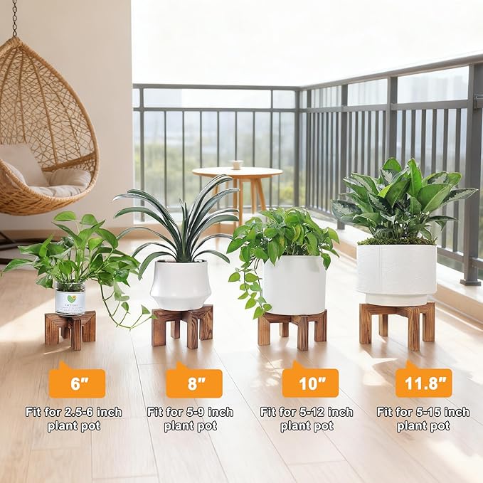 Vigordream Plant Stand, Indoor/Outdoor Wood Plant Holder, Single Flower Pot Stand, Sturdy Planter Stands, Fit 5-15 Inch Pots