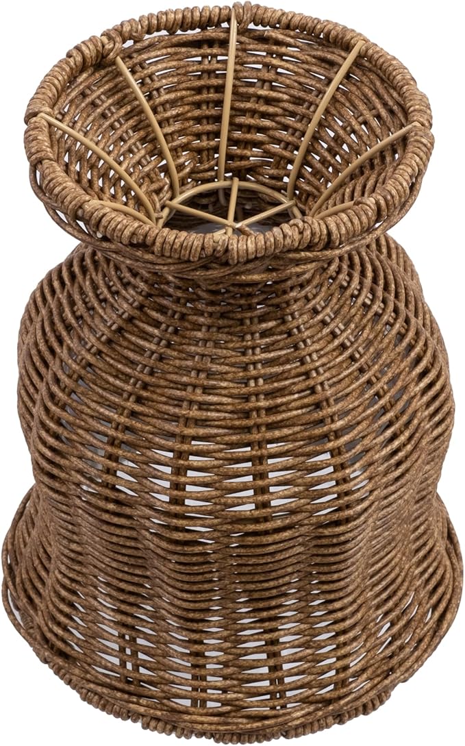 8 Inch Goblet Planter, Woven Rattan Look Resin Flower Pot with Metal Frame, Brown