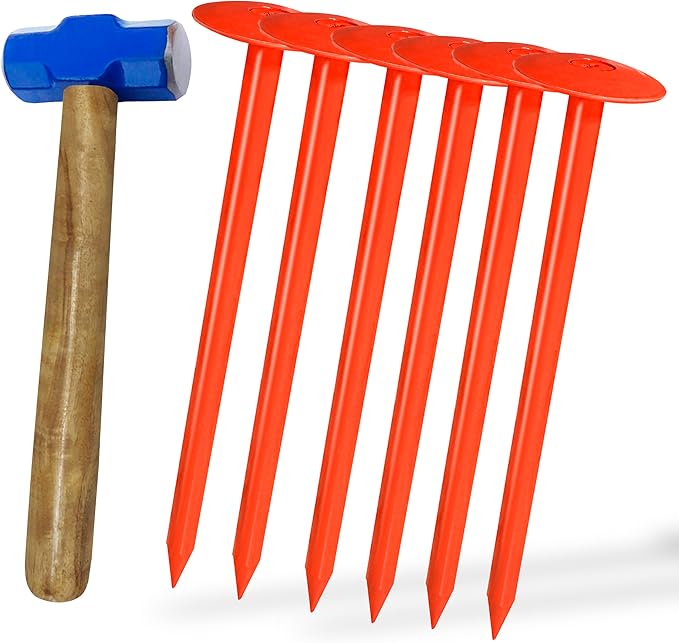 FEBTECH - Septic Tank Marker - 2.3" x 7" - Suitable Property line Markers for Protecting Your Septic Tank and Property Boundary with Solid and Sturdy Survey Stakes - Pack of 6 Pcs + 1 Hammer
