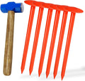 FEBTECH - Septic Tank Marker - 2.3" x 7" - Suitable Property line Markers for Protecting Your Septic Tank and Property Boundary with Solid and Sturdy Survey Stakes - Pack of 6 Pcs + 1 Hammer