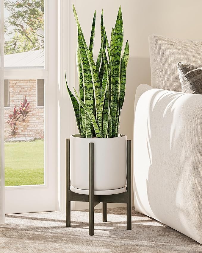 GENTINGBRO Adjustable Plant Stand Indoor, Bamboo Plant Stand Fits 8 9 10 11 12 Inches, Small Corner Planter Holder for Indoor Plants, Single Floor Plant Stands for Living Room Balcony, Tea Brown Tall