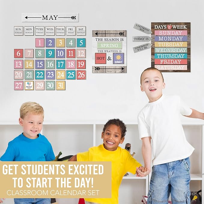 Hadley Designs Classroom Calendar Set Bulletin Board Decorations - Colorful School Calendar for Classroom Decor, Kindergarten Preschool Elementary Teacher Must Haves, Homeschool & Daycare Essentials