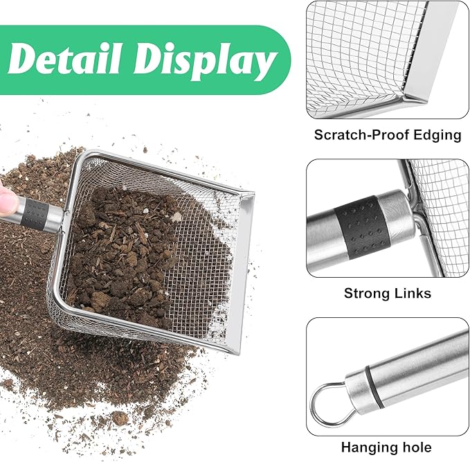 Adnee 4 Pcs Wider Gardening Soil Sifter-5.5" W Garden Sieve Sifter with Handle (2/2.8/3.8/5 mm Mesh)-Portable Gardening Sifter for Gradening Sand Soil Dirt Compost