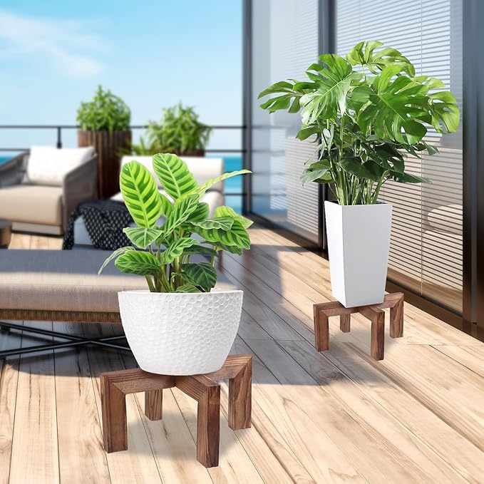 Vigordream Plant Stand, Indoor/Outdoor Wood Plant Holder, Single Flower Pot Stand, Sturdy Planter Stands, Fit 5-15 Inch Pots