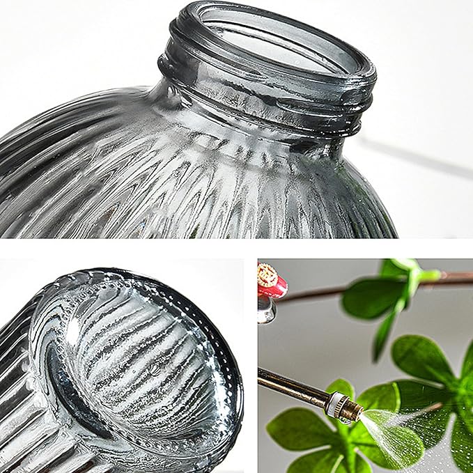 Plant Mister Water Spray Bottle for Plants Creative Hand Pressure Water Bottle Glass Flower Sprayer (Grey+Bronze Sprinkler) Home Accessories