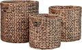 happimess BSK2011B-3SET Avery Bohemian Cottage Handwoven Hyacinth Cylinder Nesting Wicker Storage Baskets with Handles, Brown (Set of 3), Seagrass Containers for Decoration in Living Room, Bedroom