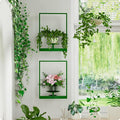 Green Metal Wall Plant Holder - 2-Pack Wall Mounted Plant Stands and Hanging Holders for Indoor Planter and Flower Pot -Rectangle Decor Shelf for Plant Storage (Pot Not Included)