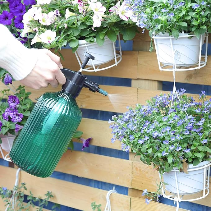 T4U Fine Mist Spray Bottle Plastic Green 2L, Hand Held Pressure Plant Mister with Top Pump, Empty Water Sprayer Watering Can with Adjustable Nozzle for Indoor and Outdoor Gardening and Home Cleaning