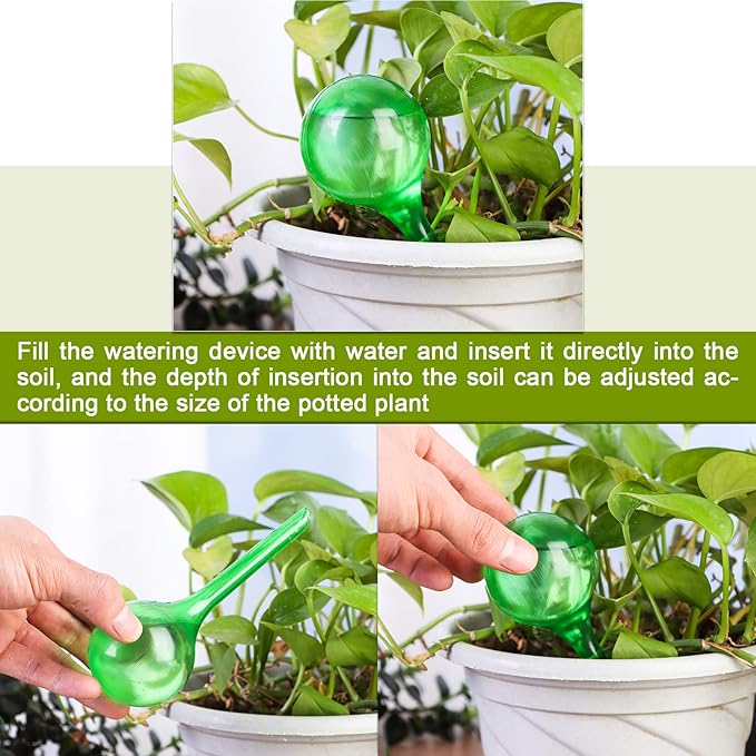 LOCOLO 12 Pieces Watering Globe Set, PVC Watering Bulbs Globe, Imitation Glass Plant Self-Watering Globes, Self Watering System for Indoor House Small Potted Plants (Green)