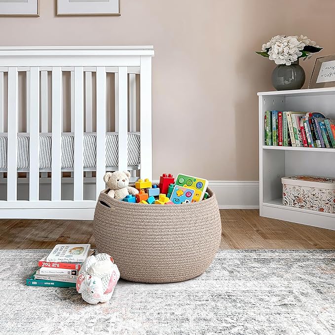 Goodpick Large Toy Storage for Kids, Woven Storage Basket for Home Decor, Baby Baskets for Baby Shower, Diaper Caddy Organizer for Nursery Living Room, Jute, 15.7"D x 10.5"H