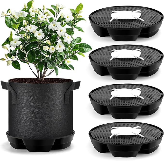 MultiOutools 4 Pack Self Watering Pot Base with 5 Gallon Fabric Grow Bag, Self Water Pots for Indoor Plants, Auto Watering Plant Saucer for Fabric Planters for Garden Outdoors