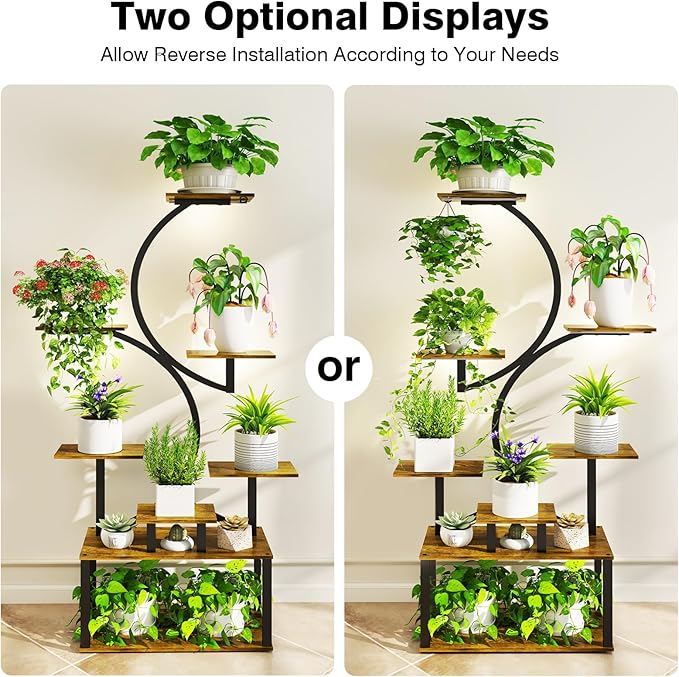 Plant Stand Indoor with Grow Light, 8 Tiered 62" indoor plant stand for Plants Multiple, S-Shaped Metal Plant Shelf Display Rack Holder, Indoor Outdoor Plant Stands (1 pack)