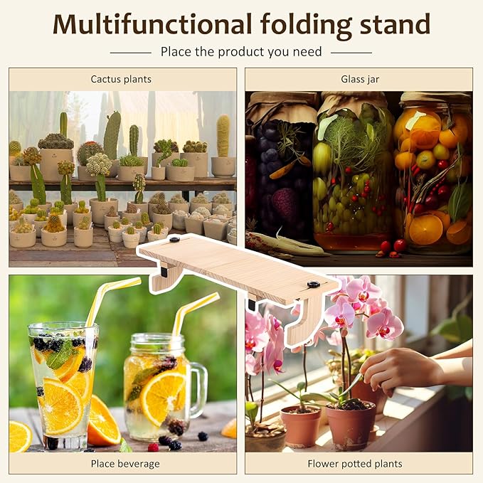 1 Pcs Natural Window Sill Plant Shelf for Plants 21.7 x 7.1 x 5.9 Inch Windowsill Extender Window Plant Floating Shelves No Drilling Wooden Bracket for Cat Perch Planters (Right Angle)