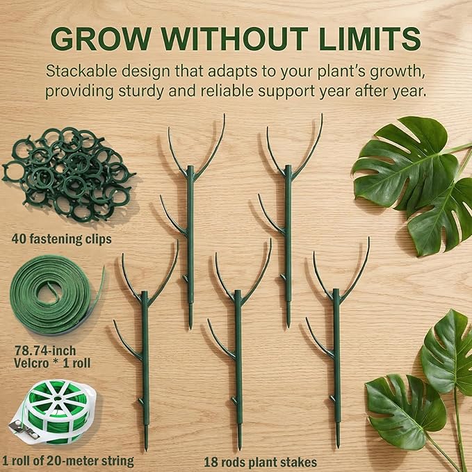 18 Pack Adjustable Plant Support Pole, Indoor & Outdoor Houseplant Stem Support, Adjustable Plant Support Stakes with Clamps, Garden Accessories for Monstera, Pothos, Replacement for Plant Stakes