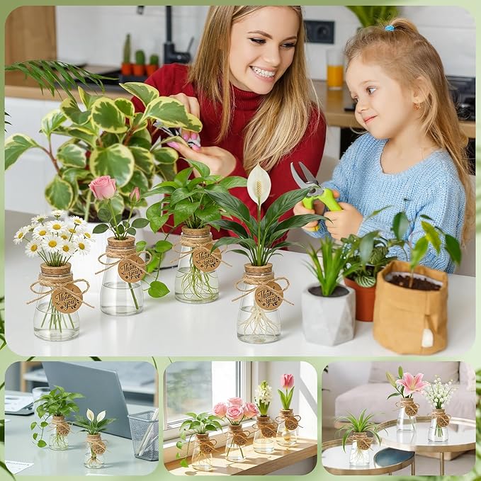 30 Pack Plant Propagation Stations, 3.35'' Plastic Propagation Jars Clear Hydroponic Small Vase Hanging Planter Tube with Cork Lid Tags for Plant Lovers Classroom Office Home Decor Women Garden Gifts