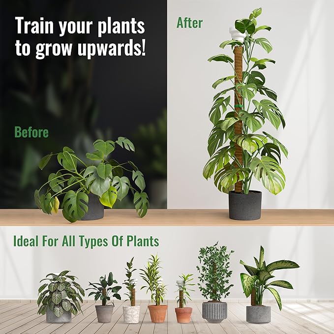 Organo Republic Moss Pole Monstera Plant Support Stakes - 2x26.4 or 48.7" Unique Self-Watering, Extendable Coco Coir Pole for Climbing Plant Supports for Potted Plants Indoor, Totem Pole for Pothos