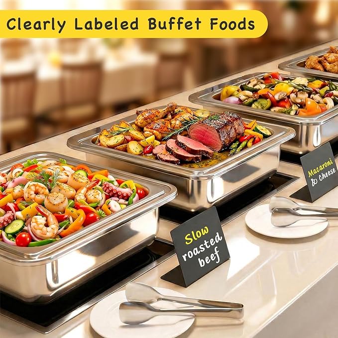 PigPotParty 12 Pcs Food Labels for Party Buffet, 4"x3" Mini Chalkboard Signs for Food Display, Table Place Cards - Name Tags- Small Chalk Board Signs, w/Cleaning Spray & 2 Markers