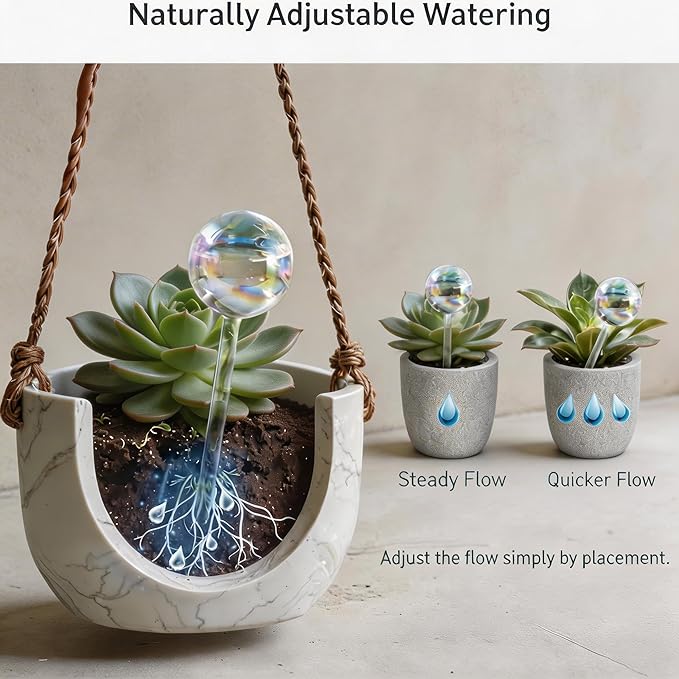 Plant Watering Globes, Thick Clear Iridescent Rainbow Glass Self Watering Globes, Automatic Plant Watering Bulbs for Indoor & Outdoor Potted Plants, Hanging Baskets, Home & Garden, 2-Pack