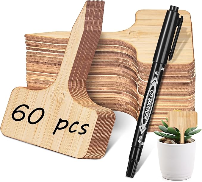 Homenote Bamboo Plant Labels 60Pcs Plant Tags for Seedling T-Type Tags for Plants Outdoor Garden Markers Vegetable Seedling(2.36 * 4“)