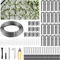 185PCS Garden Wire Trellis for Climbing Plants, Kalolary 30M Stainless Steel Heavy Duty Wire Trellis Kit Wall Plant Climbing T316 Steel Wire Rope Cross Clamp Cable Trellis System Kit for Flower Vines