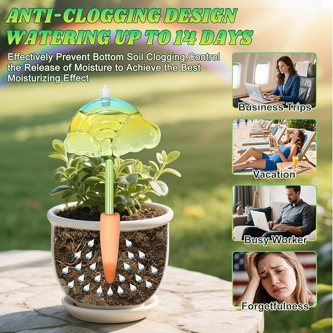 3 Pcs Plant Watering Globes Rainbow Cloud,Self Watering Globes with Watering Spikes,Self Watering Planter Insert for Travel Vacation,Glass Watering Bulbs for Indoor & Outdoor Plant