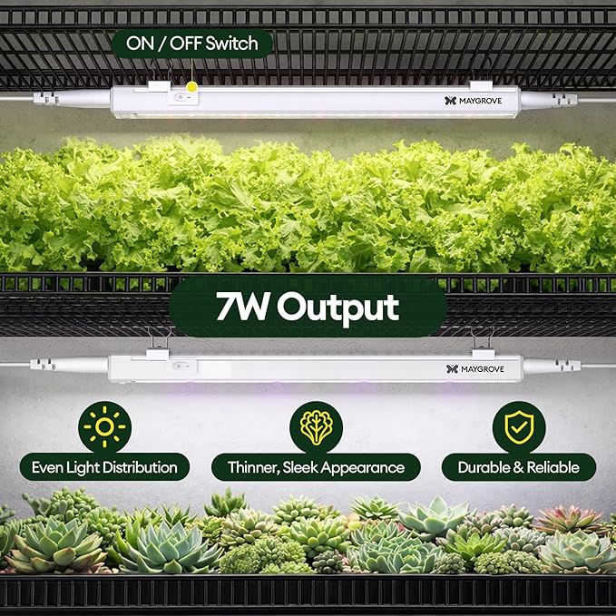 Maygrove Grow Lights for Indoor Plants, Tunable Spectrum 1FT LED Growing Lamp 28W (4 x 7W), T5 Grow Light Strip for Seed Starting, Vegetables, Linkable, White, 4-Pack