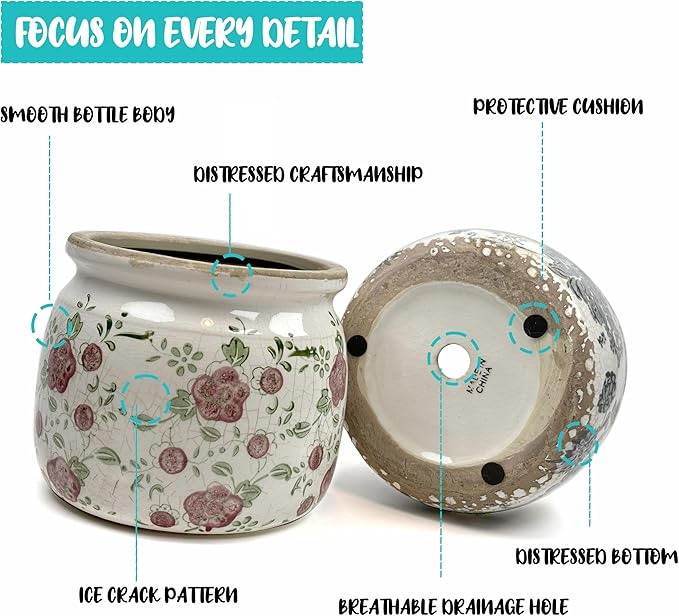 Dosayes Vintage Ceramic Ice Crack Flower Pot with Drainage Holes, Country Rustic Planters for Indoor and Outdoor,Tuscan Decor,Home,Living Room, Garden Decor, Gardening Gift (Retro)