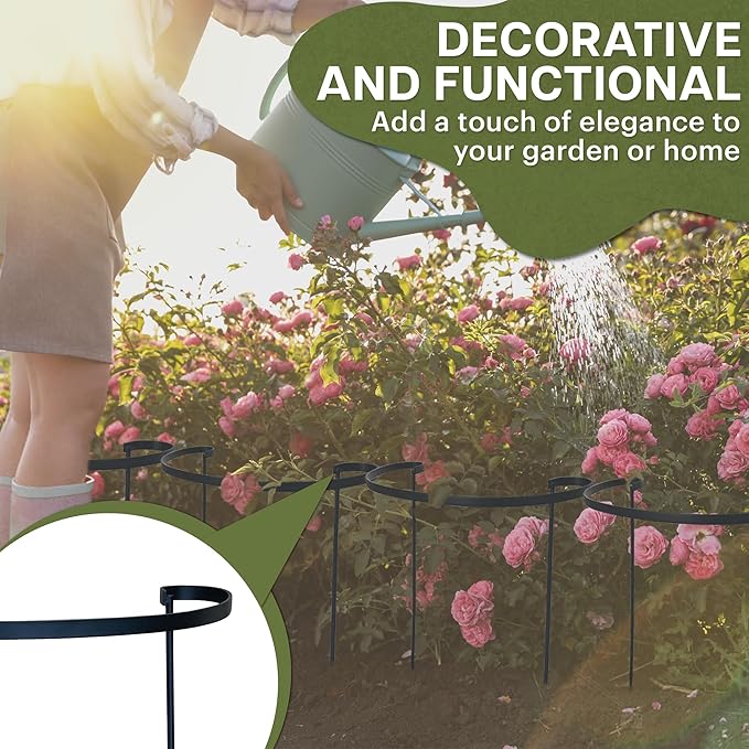 Décor Wow Garden Ornament Metal Half Round Plant Support Stake, 21” Wide x 37” Tall, Black