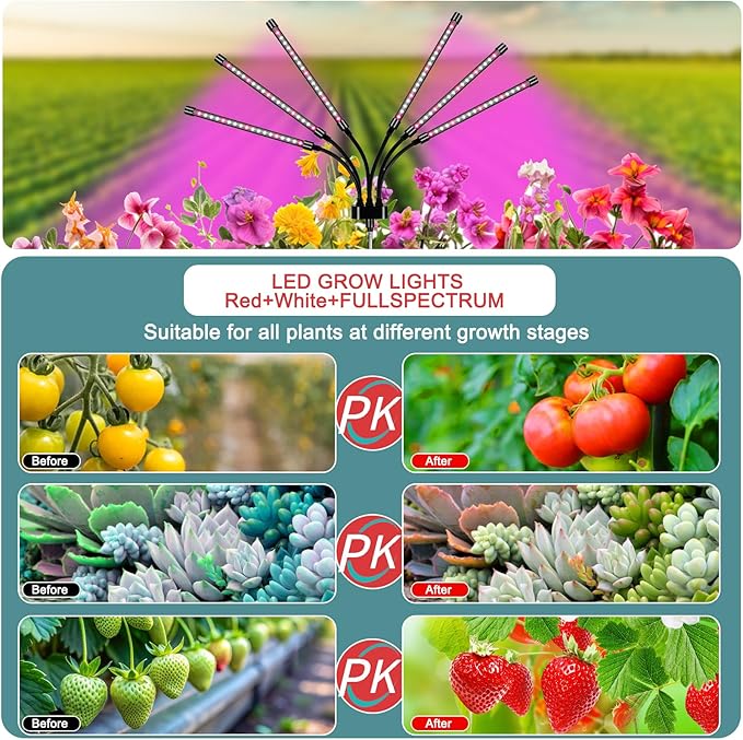 Mefflypee Grow Lights for Indoor Plants, LED Grow Light Stand, Red White Full Spectrum Plant Lamp with Adjustable Tripod, Gooseneck, Suitable for Flowers Vegetables (Type B)
