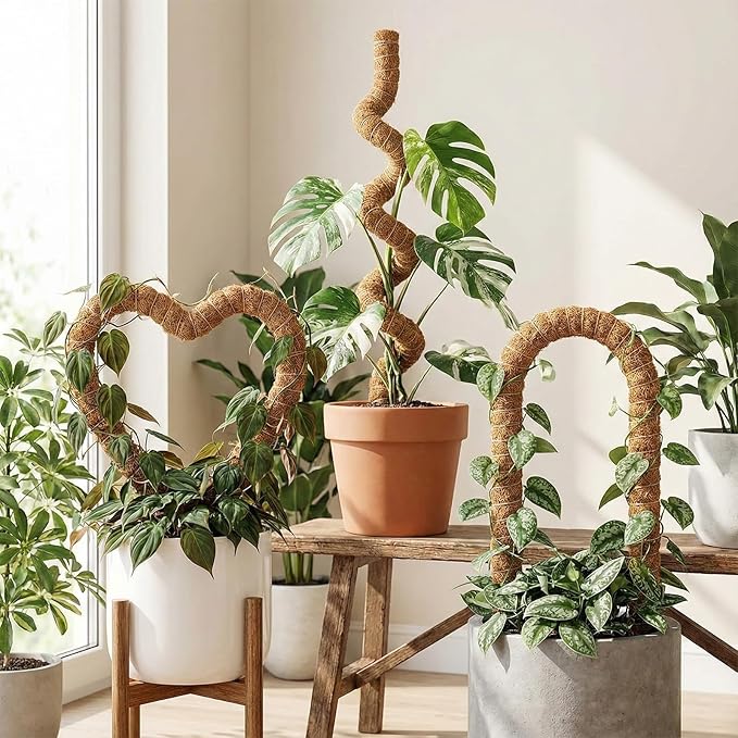5 Pack Moss Pole, Bendable Plant Support, 2 Pcs Moss Pole Sticks, Coco Coir Plant Support Stakes Kit for Small Potted Climbing Plants Indoor DIY, Indoor Plants to Grow Upwards