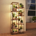 Bamworld Plant Stand with Grow Lights Indoor Outdoor 9 Tier Tall Large Wood Plant Shelf Multi Tier Flower Stands Garden Shelves Wooden Plant Display Holder Rack for Living Room Corner