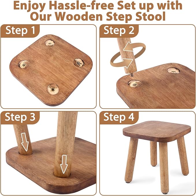Wooden Step Stool, Indoor Plant Stand, Wood Legs Detachable for Plant Stand, Stable 9.3” Tall Flower Holder for Heavy Pots, Gardening Display for Decor Living Room Patio -Walnut