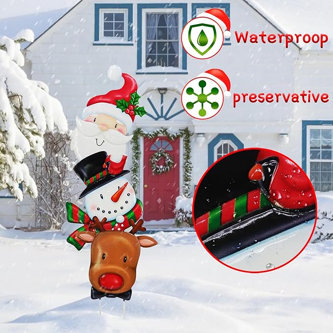 3 Pack Metal Christmas Yard Signs Decor for Multiple Stacked, Christmas Yard Stakes with Santa Claus Snowman Elk Fall Yard Decor for Outside Garden Yard Lawn Porch