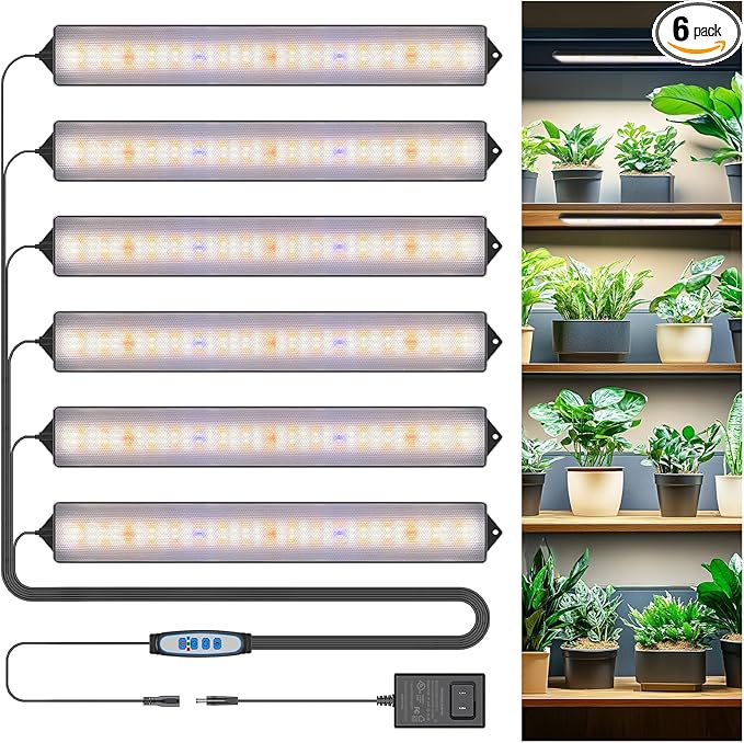 Wolezek Grow Light Strips for Indoor Plants, 630 LEDs Full Spectrum Plant Light for Indoor Growing with 6/12/16H Auto Timer, Grow Lamp Bar for Seedling Succulent, 13.8 Inches, 6 Pack